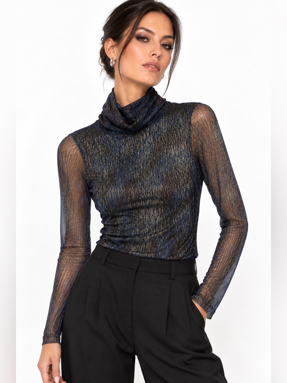 RIANI Metallic Sheer Turtleneck Top US 6 Star Trek Starfleet Screen Worn